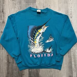 VTG Florida Deep Sea Fishing Blue Marlin Swordfish 90s USA Boating Sweatshirt XL